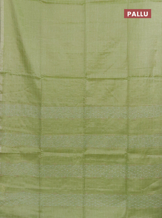 Semi bamboo tissue saree light green with allover thread weaves in borderless style