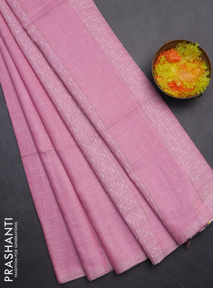 Semi bamboo tissue saree light pink with allover thread weaves in borderless style