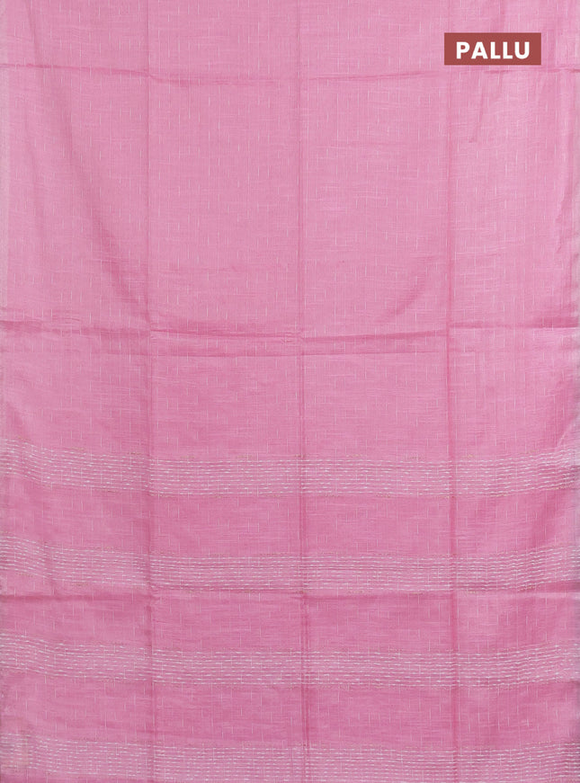 Semi bamboo tissue saree light pink with allover thread weaves in borderless style