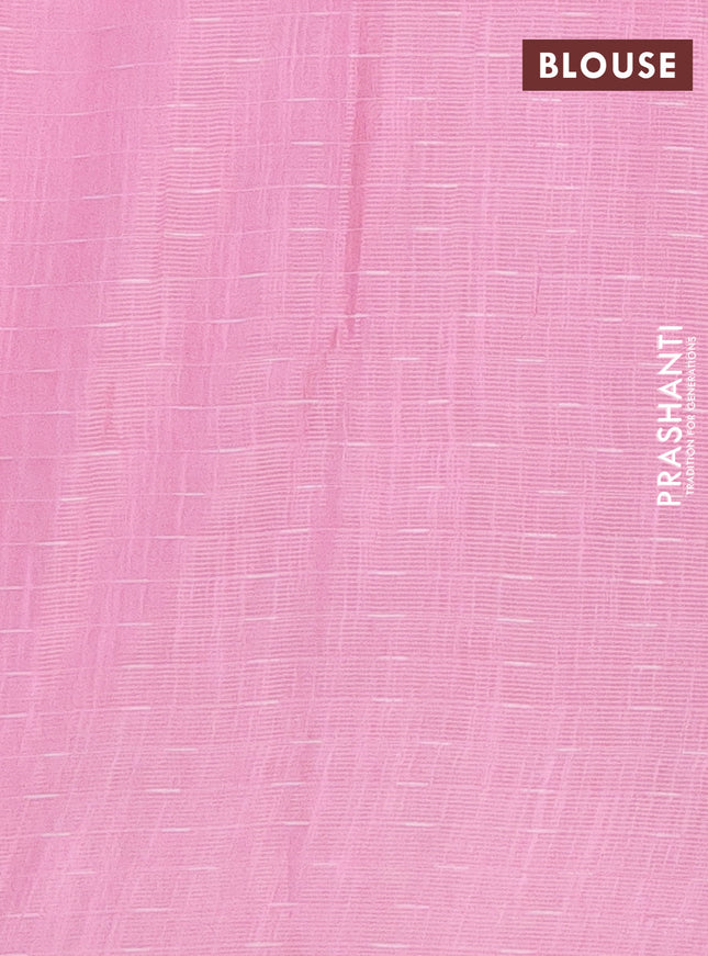 Semi bamboo tissue saree light pink with allover thread weaves in borderless style