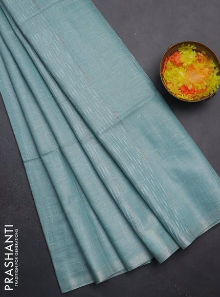 Semi bamboo tissue saree pastel blue with allover thread weaves in borderless style