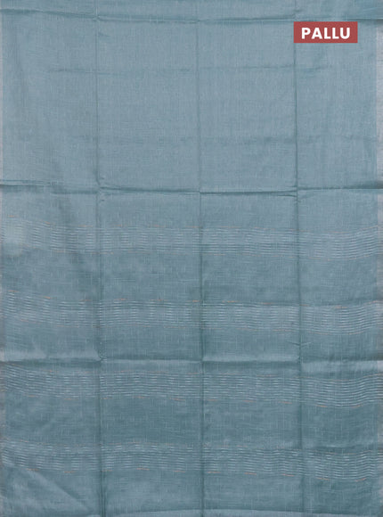 Semi bamboo tissue saree pastel blue with allover thread weaves in borderless style