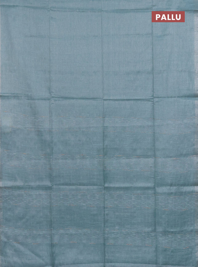 Semi bamboo tissue saree pastel blue with allover thread weaves in borderless style