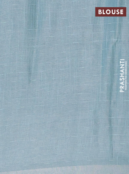 Semi bamboo tissue saree pastel blue with allover thread weaves in borderless style