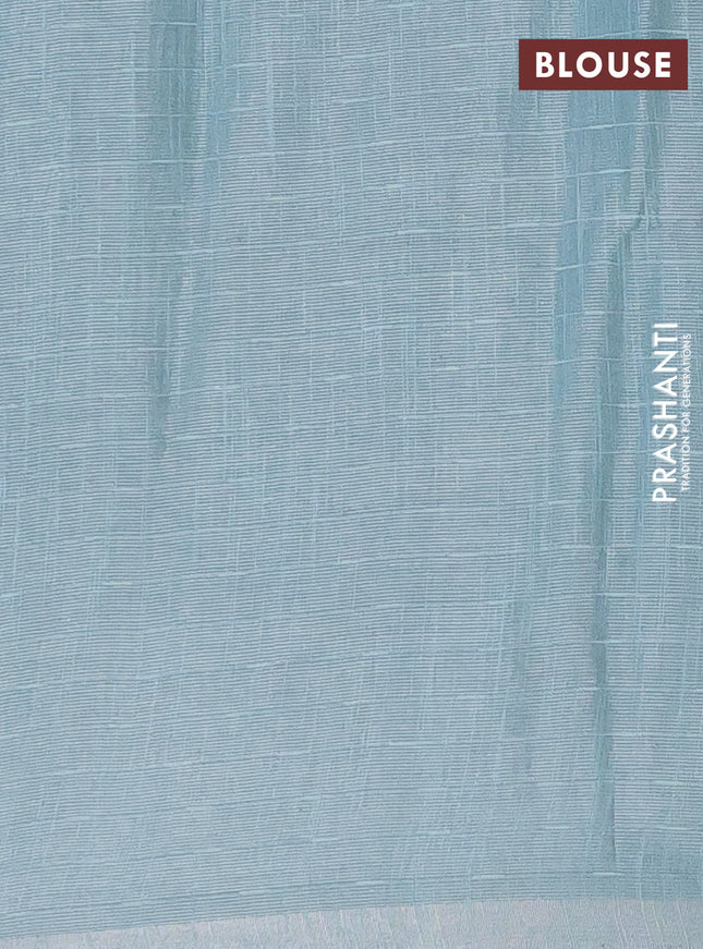 Semi bamboo tissue saree pastel blue with allover thread weaves in borderless style
