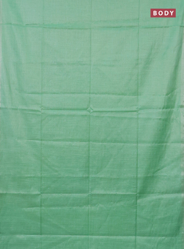 Semi bamboo tissue saree teal green with allover thread weaves in borderless style