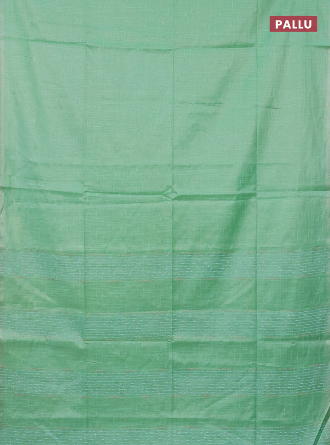 Semi bamboo tissue saree teal green with allover thread weaves in borderless style