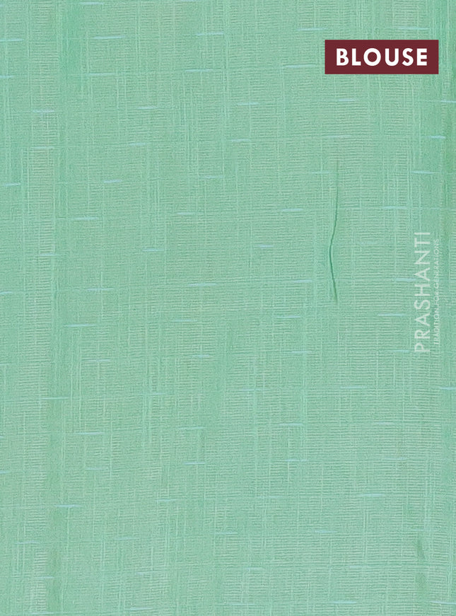 Semi bamboo tissue saree teal green with allover thread weaves in borderless style