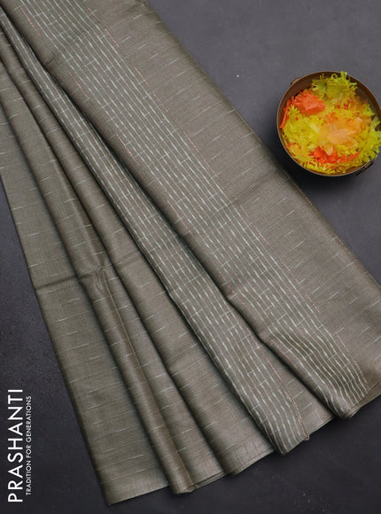Semi bamboo tissue saree grey with allover thread weaves in borderless style