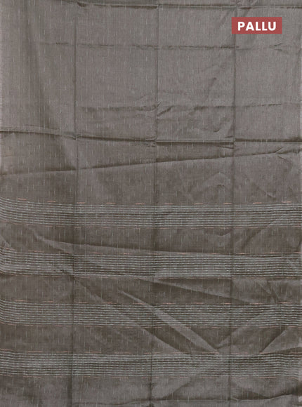 Semi bamboo tissue saree grey with allover thread weaves in borderless style