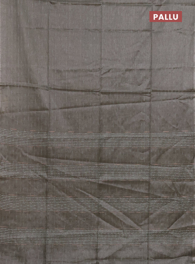 Semi bamboo tissue saree grey with allover thread weaves in borderless style