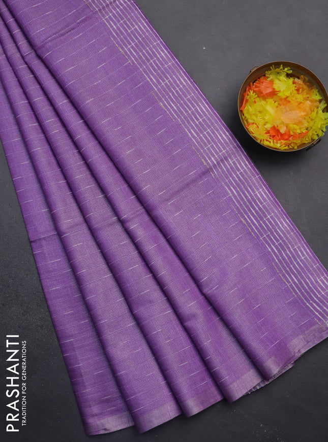 Semi bamboo tissue saree lavender with allover thread weaves in borderless style