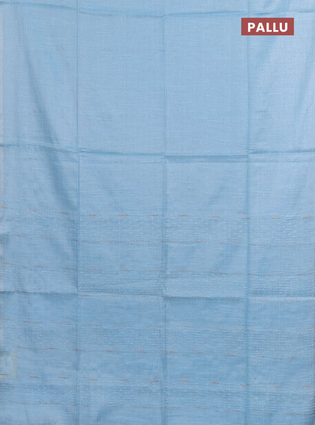 Semi bamboo tissue saree light blue with allover thread weaves in borderless style