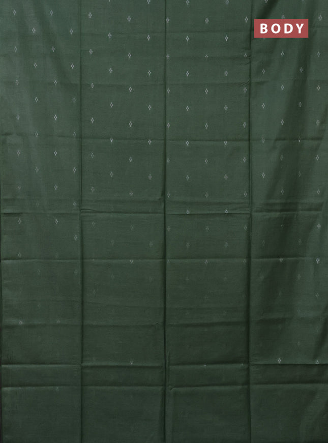 Semi bamboo saree green shade with silver zari woven buttas in borderless style