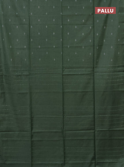 Semi bamboo saree green shade with silver zari woven buttas in borderless style