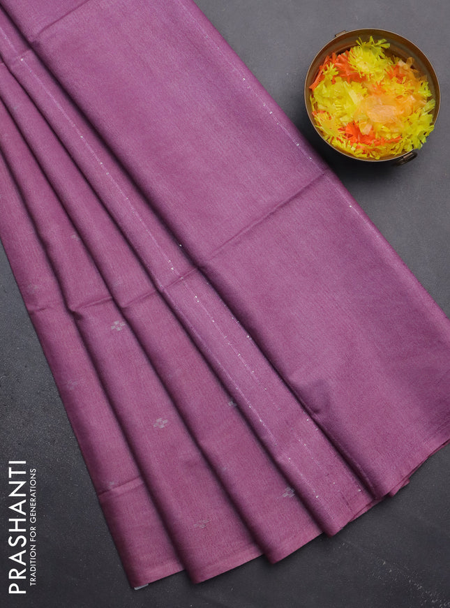 Semi bamboo saree pastel pink with silver zari woven buttas in borderless style