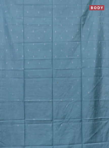 Semi bamboo saree pastel blue with silver zari woven buttas in borderless style