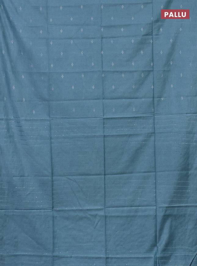 Semi bamboo saree pastel blue with silver zari woven buttas in borderless style