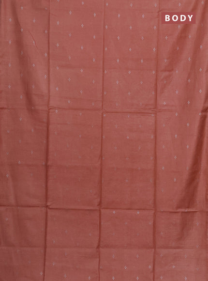 Semi bamboo saree peach orange with silver zari woven buttas in borderless style