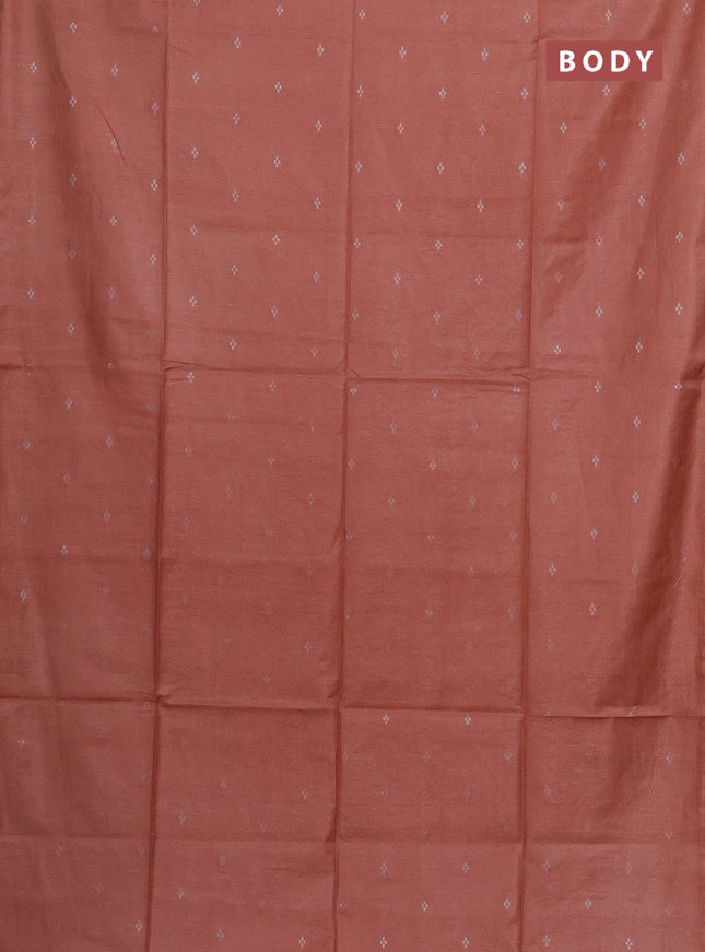 Semi bamboo saree peach orange with silver zari woven buttas in borderless style