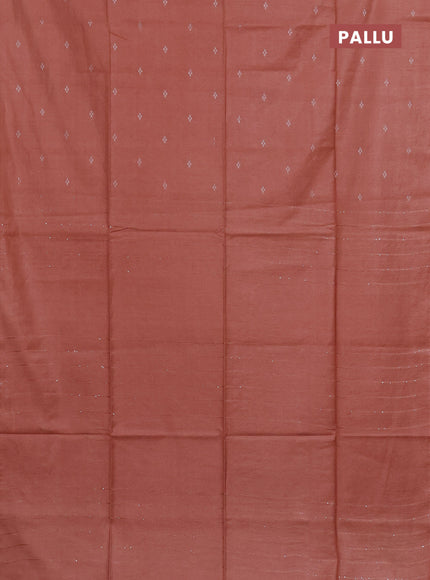 Semi bamboo saree peach orange with silver zari woven buttas in borderless style