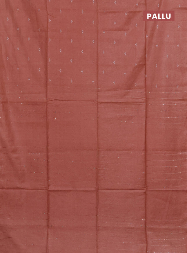 Semi bamboo saree peach orange with silver zari woven buttas in borderless style