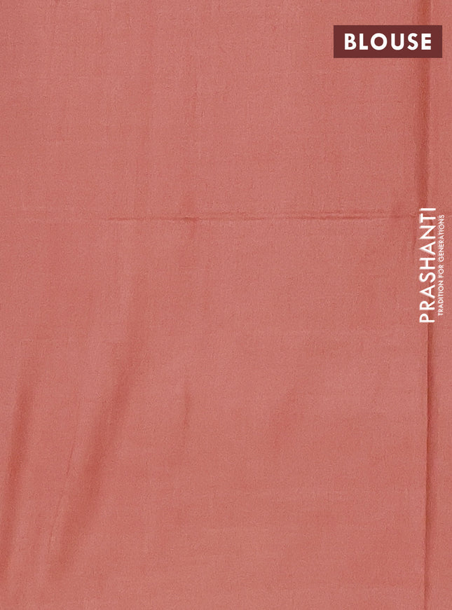 Semi bamboo saree peach orange with silver zari woven buttas in borderless style