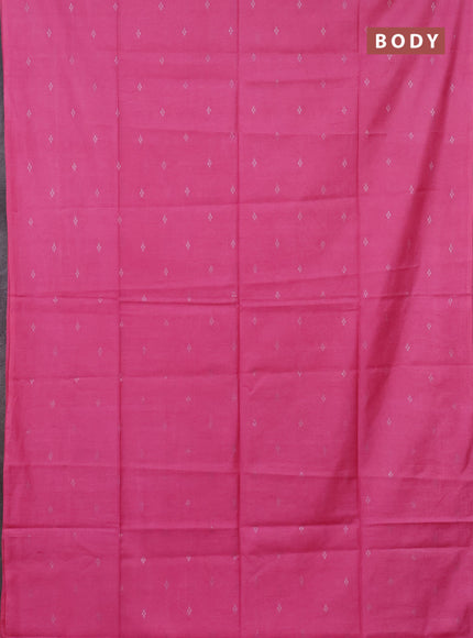 Semi bamboo saree candy pink with silver zari woven buttas in borderless style