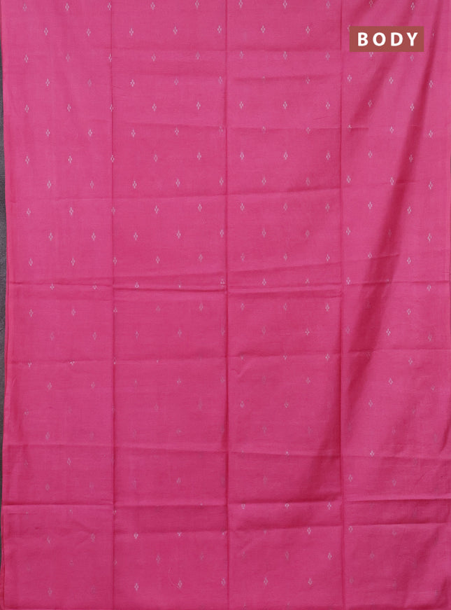 Semi bamboo saree candy pink with silver zari woven buttas in borderless style