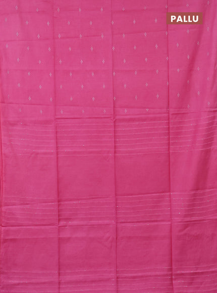 Semi bamboo saree candy pink with silver zari woven buttas in borderless style