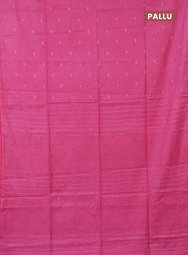 Semi bamboo saree candy pink with silver zari woven buttas in borderless style