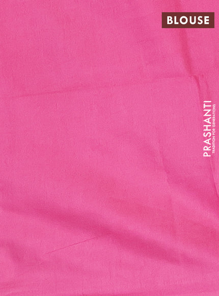 Semi bamboo saree candy pink with silver zari woven buttas in borderless style