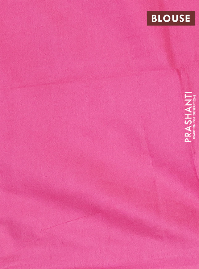 Semi bamboo saree candy pink with silver zari woven buttas in borderless style