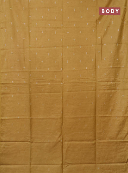 Semi bamboo saree mustard yellow with silver zari woven buttas in borderless style