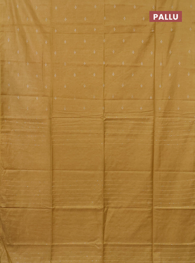 Semi bamboo saree mustard yellow with silver zari woven buttas in borderless style