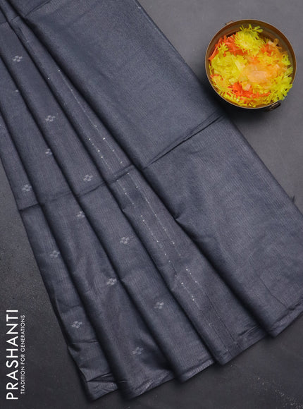 Semi bamboo saree grey with silver zari woven buttas in borderless style