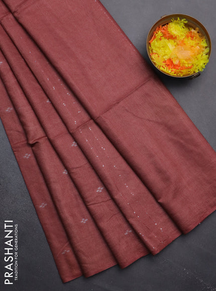 Semi bamboo saree maroon with silver zari woven buttas in borderless style