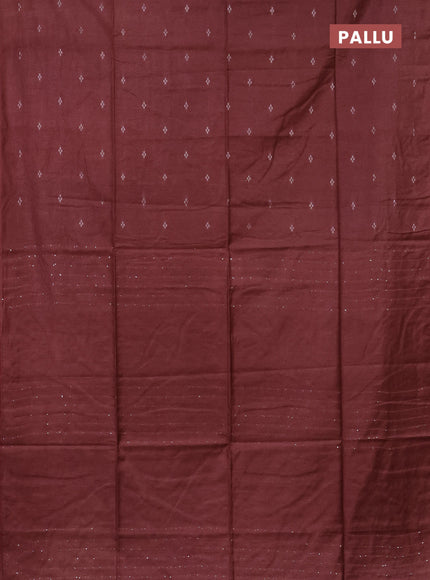 Semi bamboo saree maroon with silver zari woven buttas in borderless style