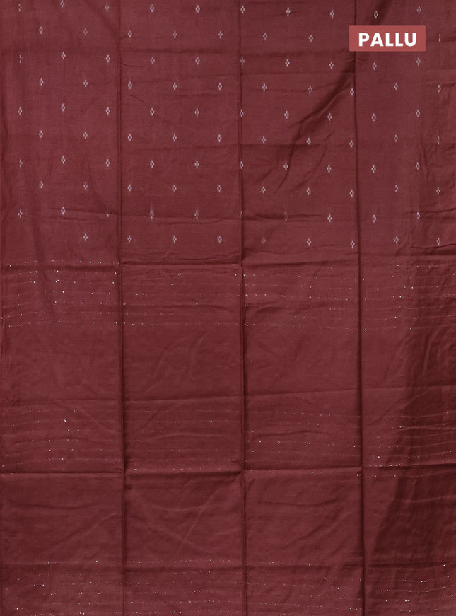 Semi bamboo saree maroon with silver zari woven buttas in borderless style