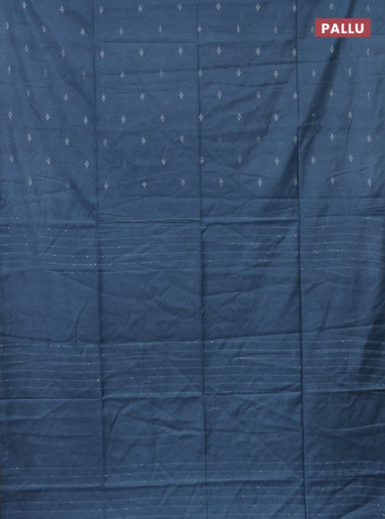 Semi bamboo saree pastel blue with silver zari woven buttas in borderless style