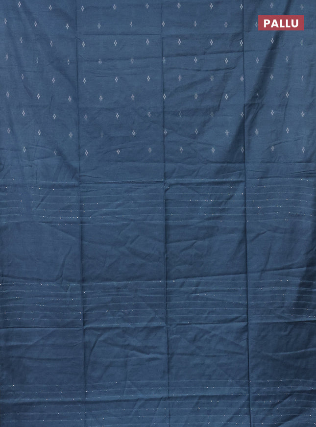 Semi bamboo saree pastel blue with silver zari woven buttas in borderless style