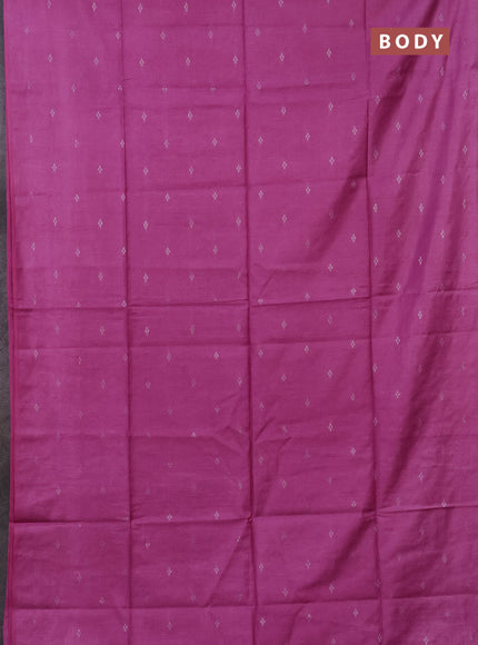 Semi bamboo saree magenta pink with silver zari woven buttas in borderless style