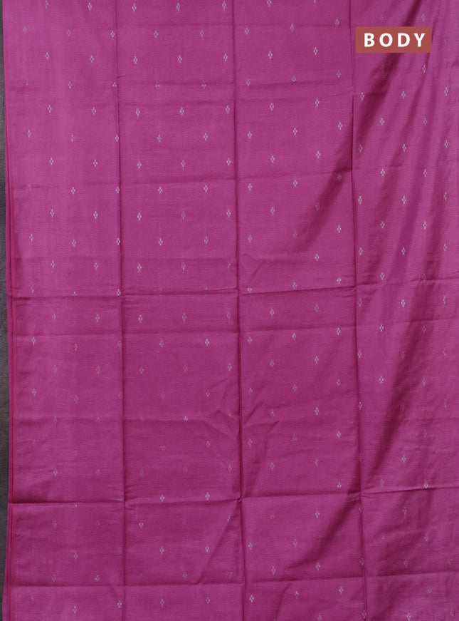Semi bamboo saree magenta pink with silver zari woven buttas in borderless style