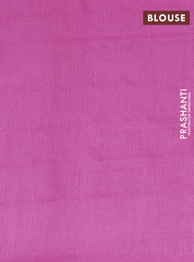 Semi bamboo saree magenta pink with silver zari woven buttas in borderless style