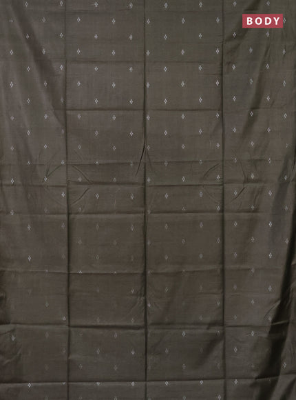 Semi bamboo saree military green with silver zari woven buttas in borderless style