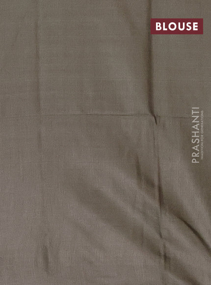 Semi bamboo saree military green with silver zari woven buttas in borderless style