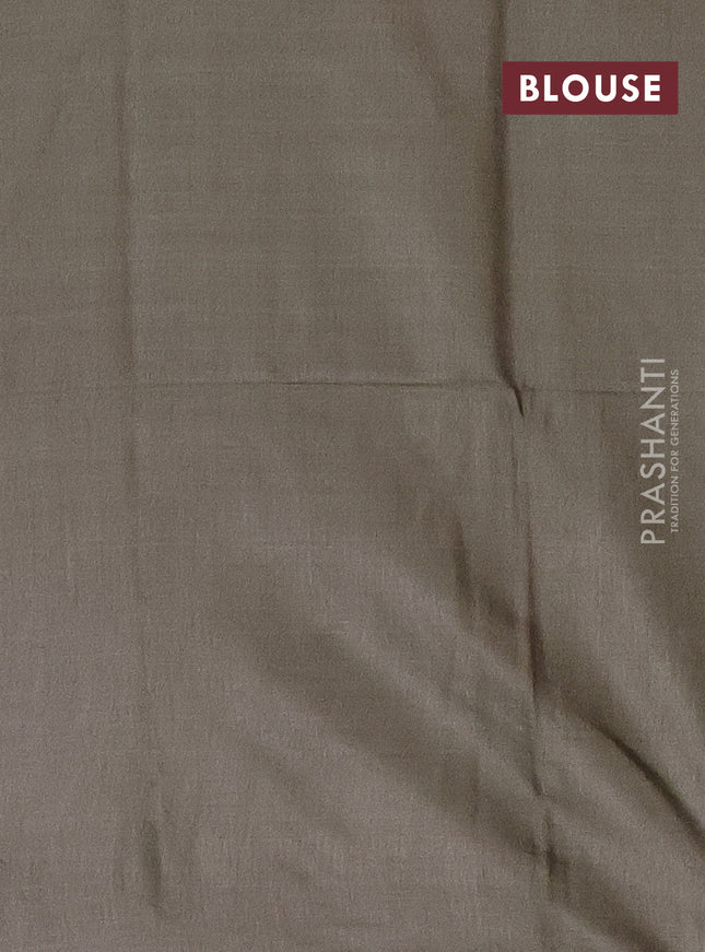 Semi bamboo saree military green with silver zari woven buttas in borderless style