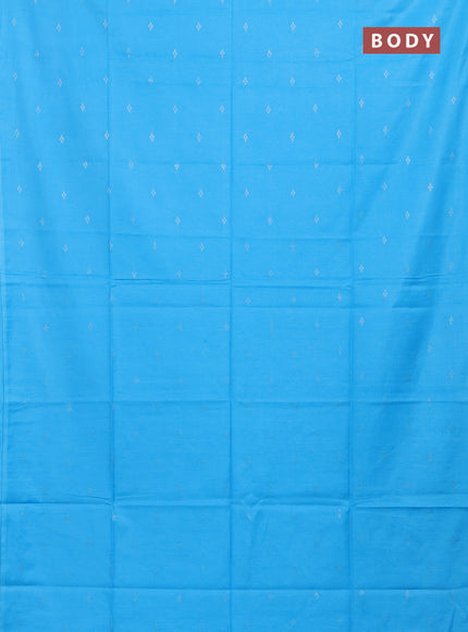 Semi bamboo saree light blue with silver zari woven buttas in borderless style