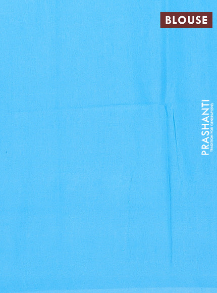 Semi bamboo saree light blue with silver zari woven buttas in borderless style