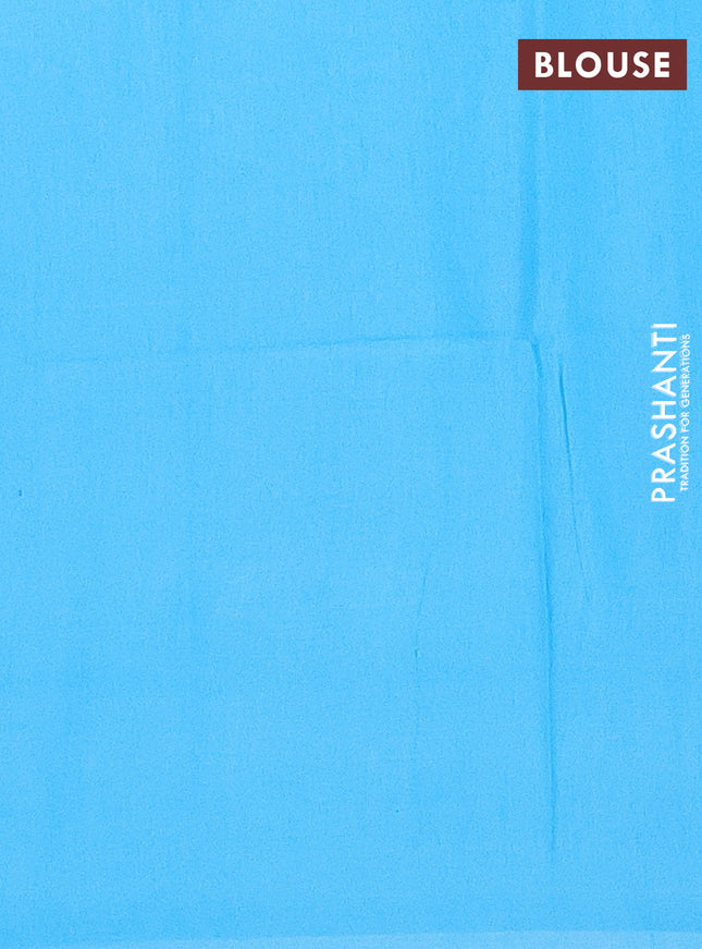 Semi bamboo saree light blue with silver zari woven buttas in borderless style